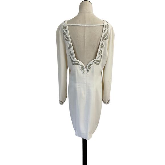 Vtg 80s Lime Nite Dress Sz L Ivory Beaded Backless Cocktail Wedding Bridal Elope - Picture 3 of 12